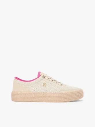 Adidași cu platformă din pânză cu textură mixtă