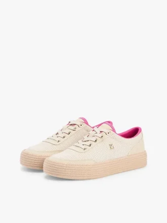 Adidași cu platformă din pânză cu textură mixtă