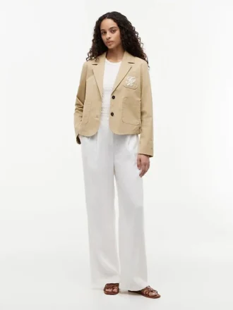 Blazer din twill elastic cu monogramă script
