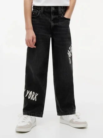 Blugi largi pentru copii Hilfiger cu imprimeu graffiti