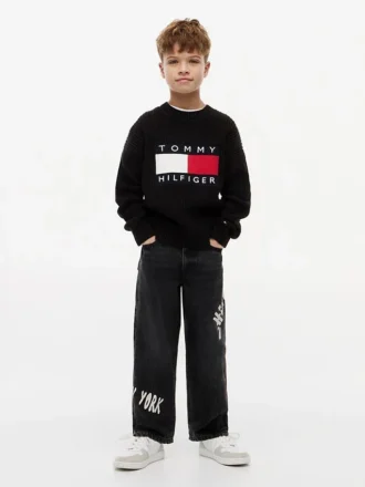 Blugi largi pentru copii Hilfiger cu imprimeu graffiti
