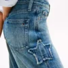 Blugi pentru copii cu talie înaltă și picior larg, cu motiv stele Blugi pentru copii cu talie înaltă și picior larg, cu motiv stele