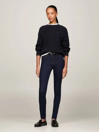 Blugi skinny cu talie medie și spălare închisă