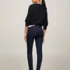 Blugi skinny cu talie medie și spălare închisă