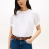 Bluză cu mâneci bufante și broderie cu ochiuri Bluză cu mâneci bufante și broderie cu ochiuri