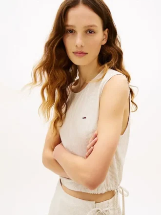 Bluză din amestec de in cu legături laterale Tommy Jeans
