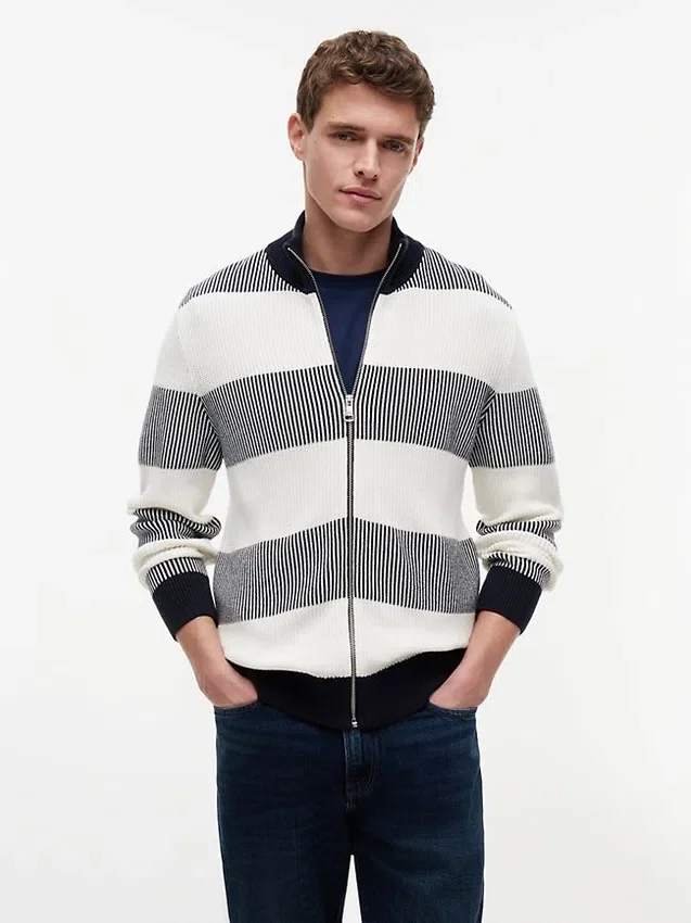 Cardigan cu fermoar și dungi Cardigan cu fermoar și dungi