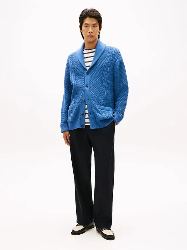 Cardigan cu guler șal și tricotaj în relief Cardigan cu guler șal și tricotaj în relief