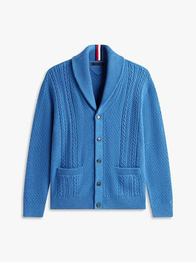 Cardigan cu guler șal și tricotaj în relief Cardigan cu guler șal și tricotaj în relief