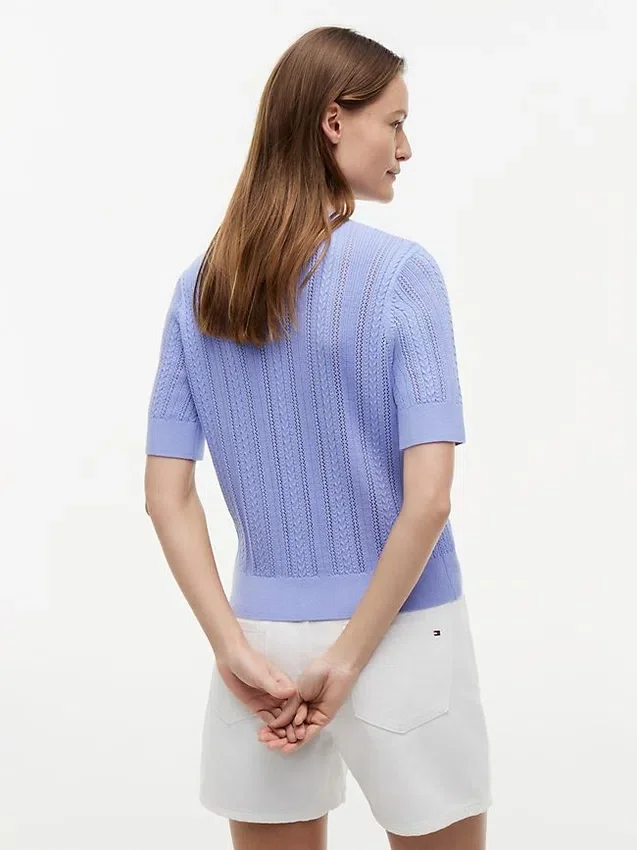 Cardigan cu mâneci scurte din tricot mixt Cardigan cu mâneci scurte din tricot mixt