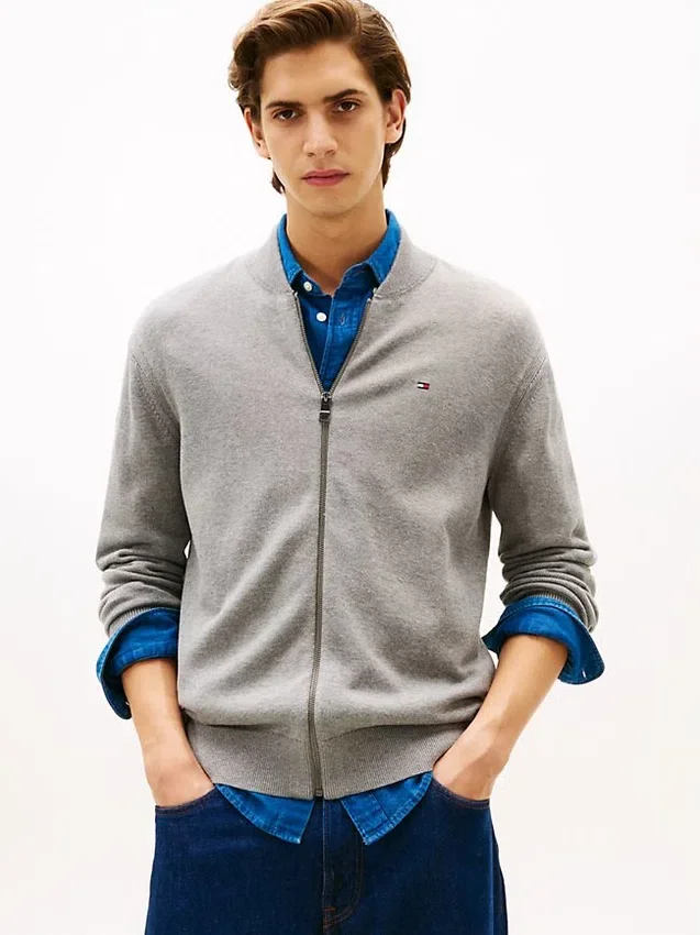Cardigan din bumbac cu fermoar, stil baseball Cardigan din bumbac cu fermoar, stil baseball