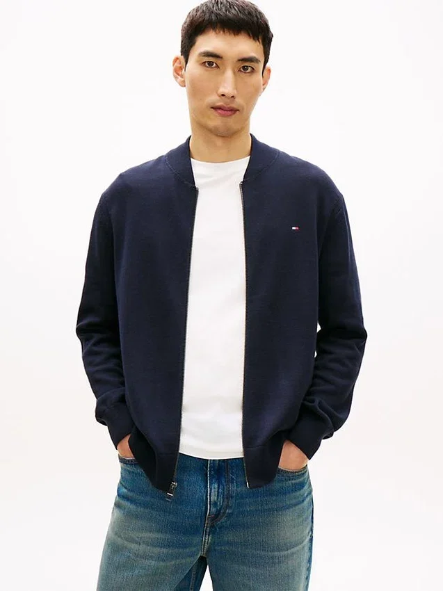 Cardigan din bumbac cu fermoar, stil baseball Cardigan din bumbac cu fermoar, stil baseball