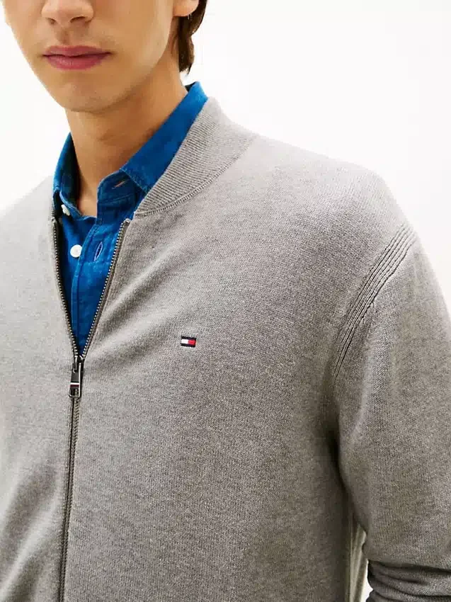 Cardigan din bumbac cu fermoar, stil baseball Cardigan din bumbac cu fermoar, stil baseball