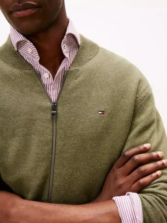 Cardigan din bumbac cu fermoar, stil baseball