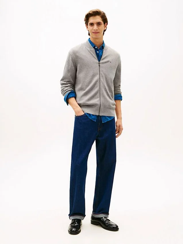 Cardigan din bumbac cu fermoar, stil baseball Cardigan din bumbac cu fermoar, stil baseball