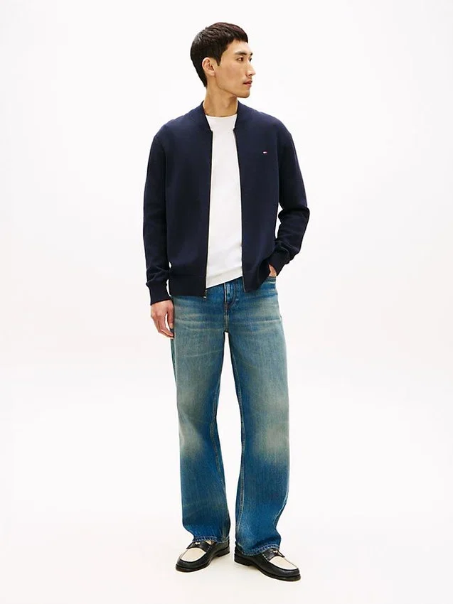 Cardigan din bumbac cu fermoar, stil baseball Cardigan din bumbac cu fermoar, stil baseball