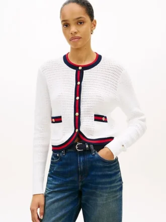 Cardigan din tricot texturat cu nasturi aurii