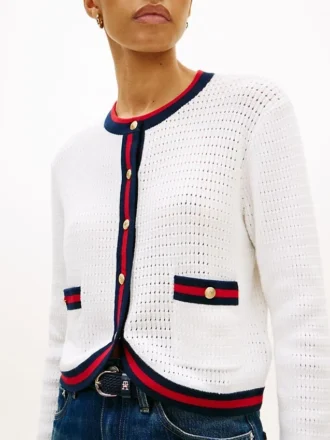 Cardigan din tricot texturat cu nasturi aurii