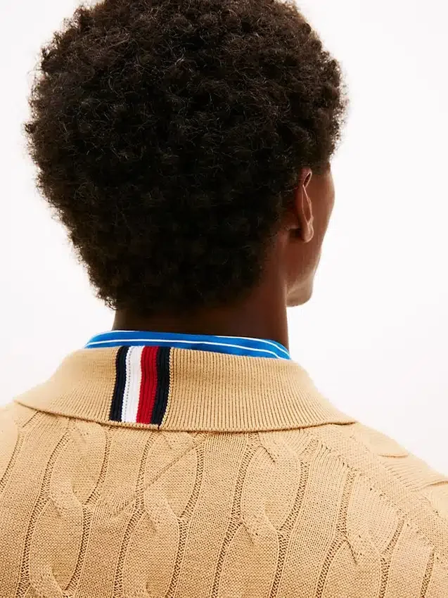 Cardigan polo cu fermoar și tricotaj în relief Cardigan polo cu fermoar și tricotaj în relief