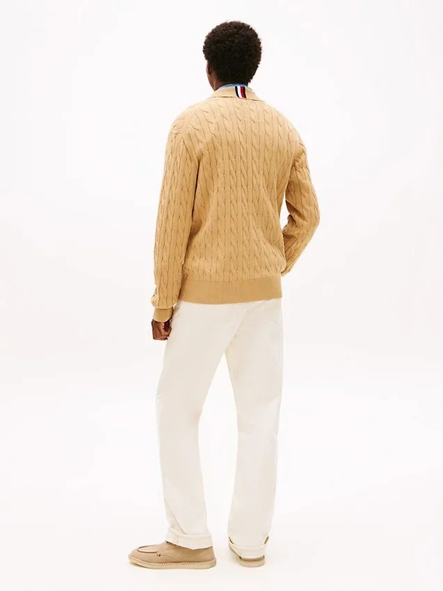 Cardigan polo cu fermoar și tricotaj în relief Cardigan polo cu fermoar și tricotaj în relief