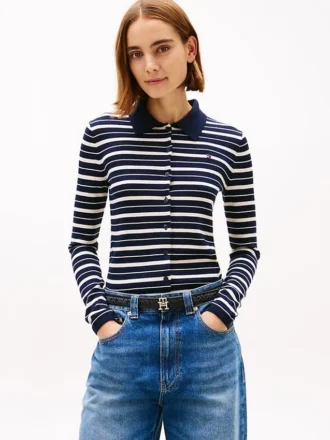 Cardigan polo slim fit din amestec de lână și mătase