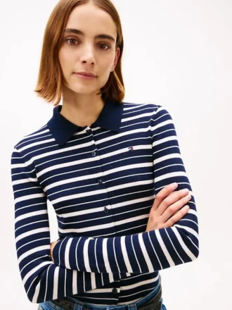Cardigan polo slim fit din amestec de lână și mătase