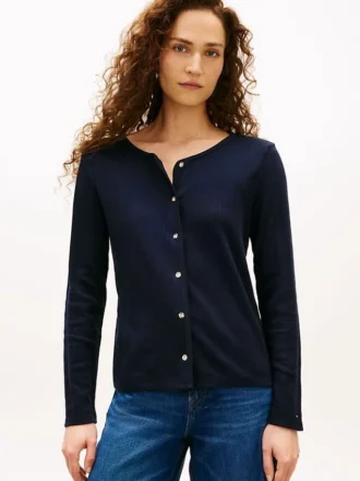 Cardigan tip tricou Pointelle