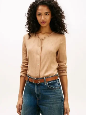 Cardigan tip tricou Pointelle
