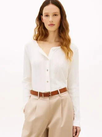 Cardigan tip tricou Pointelle