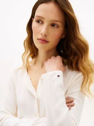 Cardigan tip tricou Pointelle
