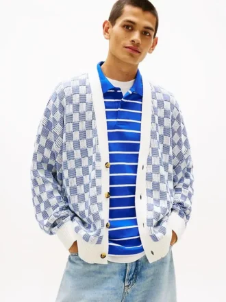 Cardigan Tommy Jeans cu croială lejeră și model în carouri