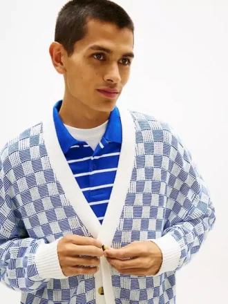 Cardigan Tommy Jeans cu croială lejeră și model în carouri