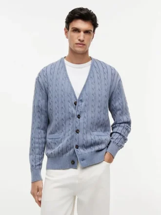 Cardigan tricotat cu model în relief, vopsit în întregime