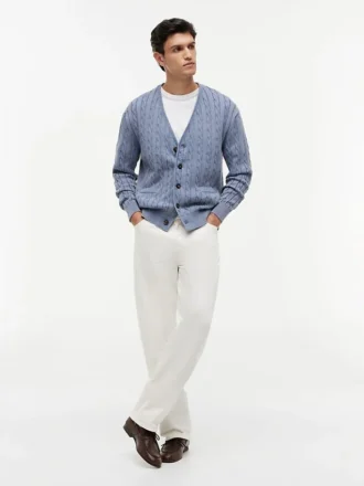 Cardigan tricotat cu model în relief, vopsit în întregime