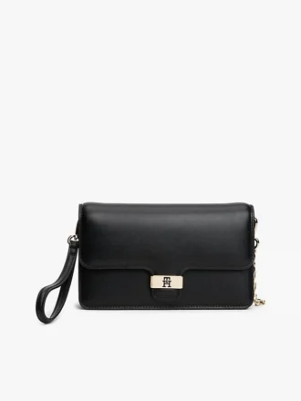 Clutch cu clapă texturată și închizătoare cu monogramă