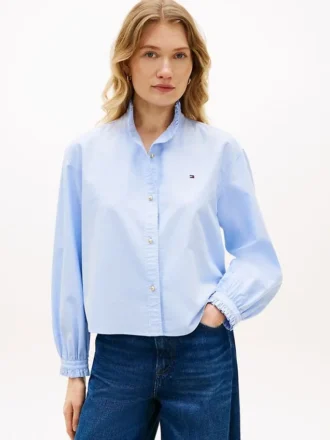 Cămașă cropped Oxford cu volane