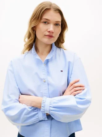 Cămașă cropped Oxford cu volane