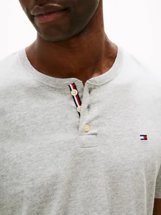 Cămașă de dormit din jersey suedeat, cu guler Henley
