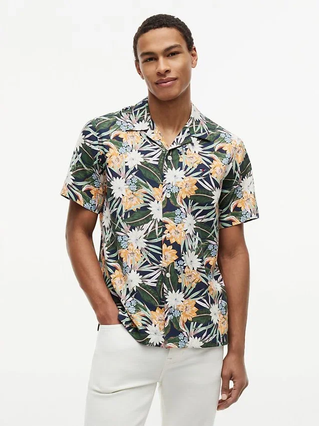 Cămașă de tabără cu imprimeu floral tropical, croială regular Cămașă de tabără cu imprimeu floral tropical, croială regular
