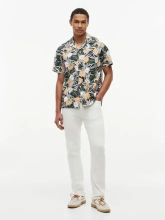 Cămașă de tabără cu imprimeu floral tropical, croială regular