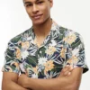 Cămașă de tabără cu imprimeu floral tropical, croială regular Cămașă de tabără cu imprimeu floral tropical, croială regular