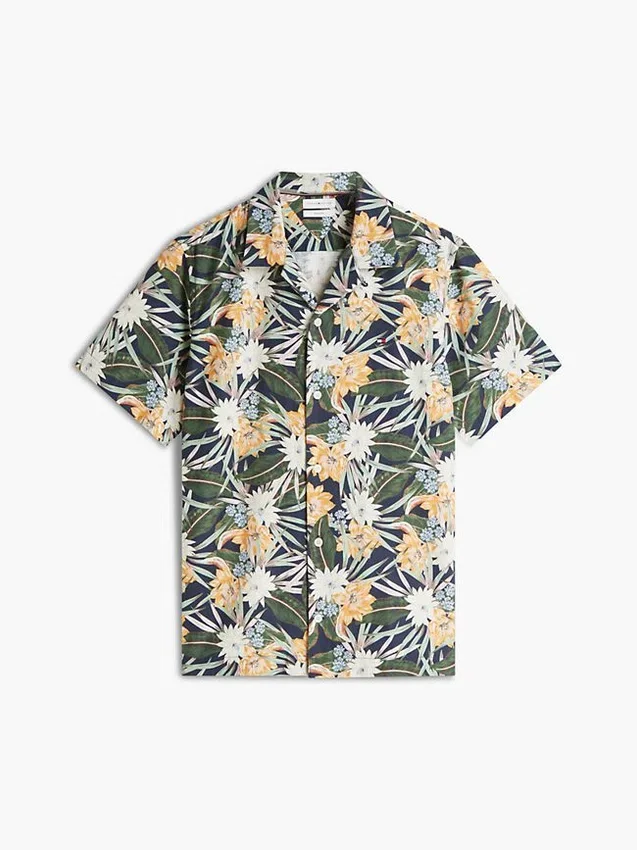 Cămașă de tabără cu imprimeu floral tropical, croială regular Cămașă de tabără cu imprimeu floral tropical, croială regular