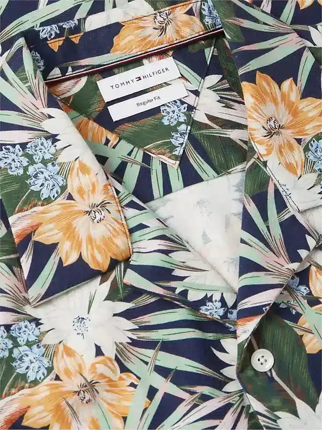 Cămașă de tabără cu imprimeu floral tropical, croială regular Cămașă de tabără cu imprimeu floral tropical, croială regular