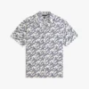 Cămașă de tabără din in cu monogramă script pe toată suprafața Cămașă de tabără din in cu monogramă script pe toată suprafața