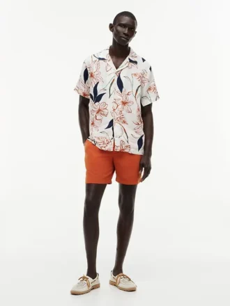 Cămașă de vară din in cu imprimeu floral, croială regular