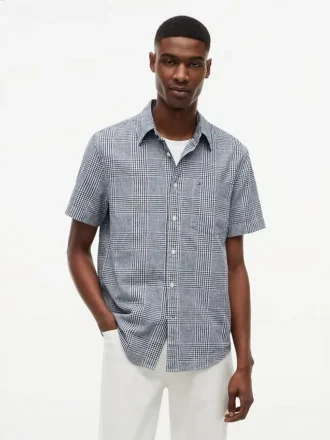 Cămașă din amestec de in cu croială regular și model Glen Plaid