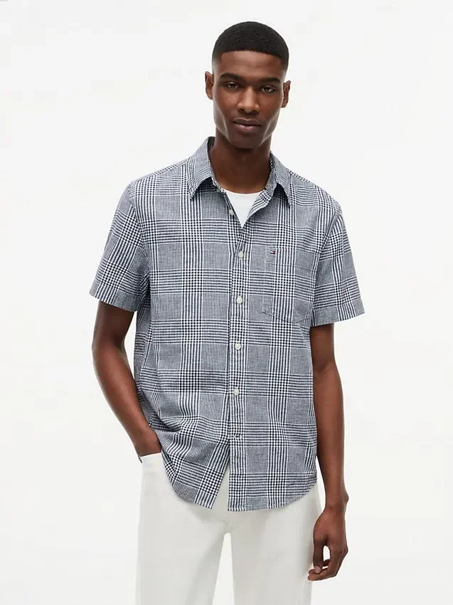 Cămașă din amestec de in cu croială regular și model Glen Plaid Cămașă din amestec de in cu croială regular și model Glen Plaid