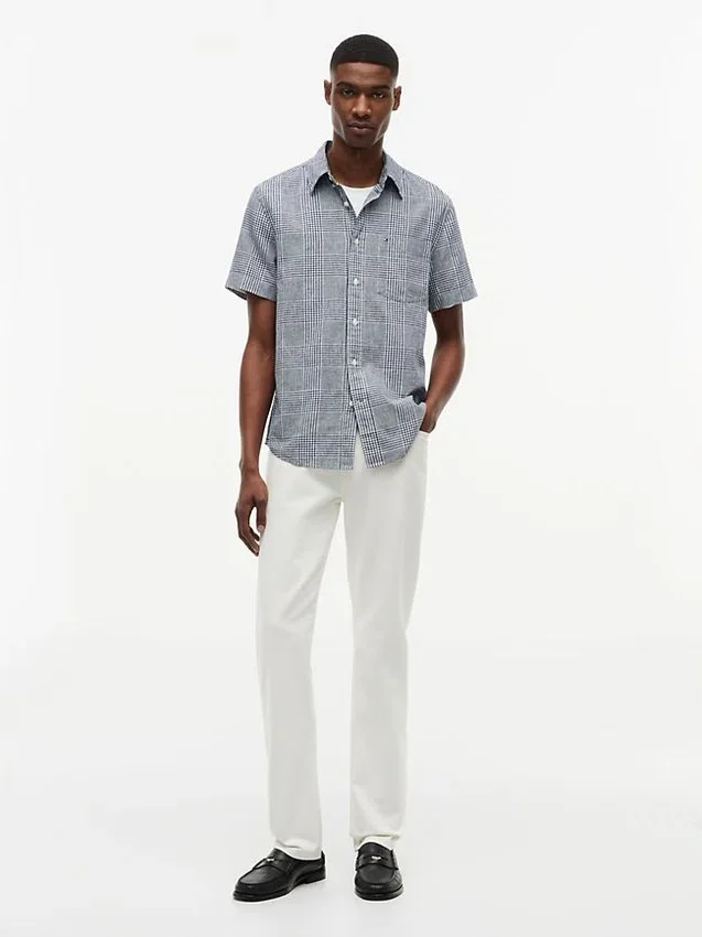 Cămașă din amestec de in cu croială regular și model Glen Plaid Cămașă din amestec de in cu croială regular și model Glen Plaid