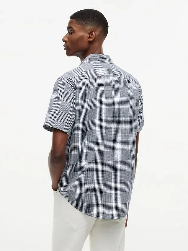 Cămașă din amestec de in cu croială regular și model Glen Plaid Cămașă din amestec de in cu croială regular și model Glen Plaid