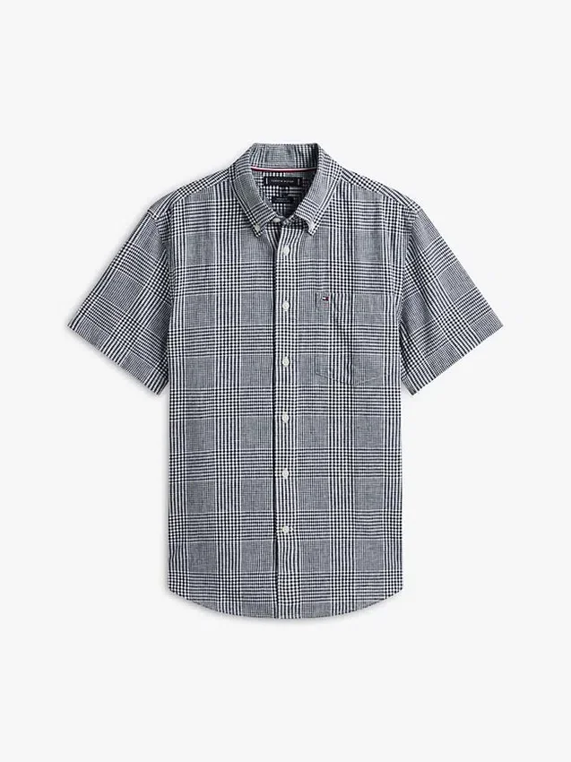 Cămașă din amestec de in cu croială regular și model Glen Plaid Cămașă din amestec de in cu croială regular și model Glen Plaid